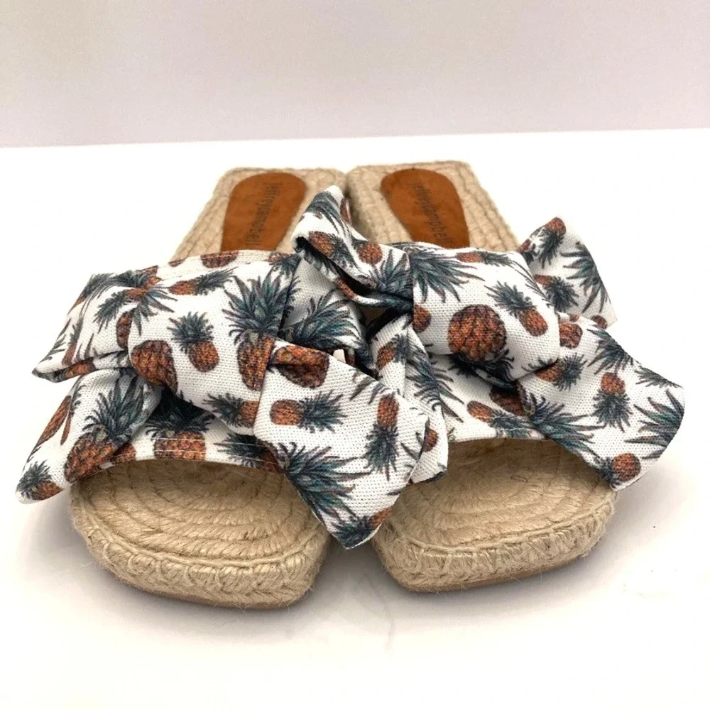 Jeffrey Campbell Estela Pineapple Espadrille Slides‎ Womens 8 NWOT Bow Fabric